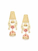 ANIKAS CREATION Off-White & Pink Gold-Plated Dome Shaped Jhumkas - Image 2