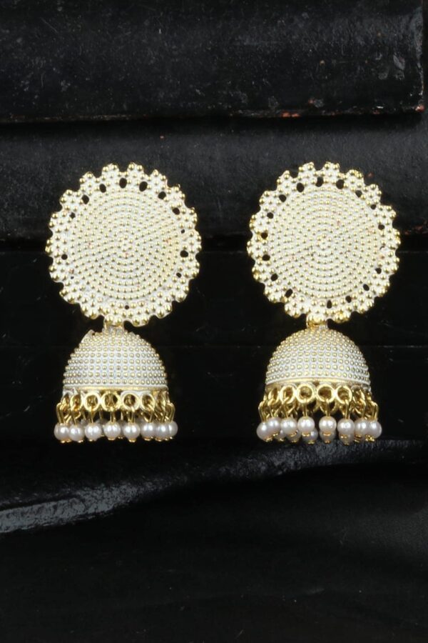 ANIKAS CREATION White & Gold-Toned Dome Shaped Jhumkas