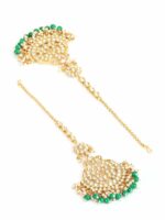 Anouk Green & White Gold-Plated Kundan-Studded & Beaded Maang Tikka - Image 2