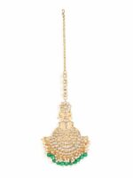 Anouk Green & White Gold-Plated Kundan-Studded & Beaded Maang Tikka - Image 3