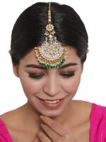 Anouk Green & White Gold-Plated Kundan-Studded & Beaded Maang Tikka - Image 4