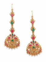 Anouk Red & Green Gold-Plated Stone-Studded Peacock Maang Tikka - Image 2