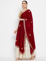 Clora Creation Women Maroon & Gold-Toned Embroidered Velvet Dupatta with Gotta Patti - Image 3