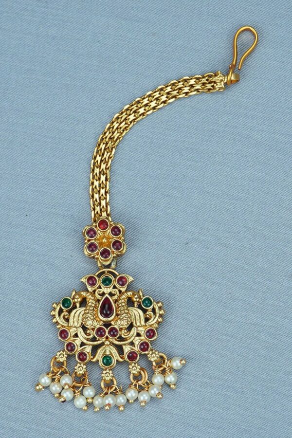 Diksha collection Gold-Plated Beads & Stones Studded Maangtikka
