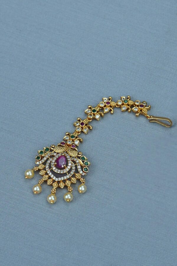 Diksha collection Gold-Plated Beads & Stones Studded Maangtikka
