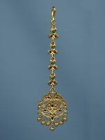 Diksha collection Gold-Plated Stones-Studded And Beaded Temple Maang Tikka