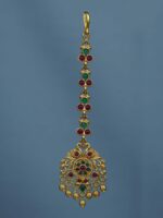Diksha collection Gold-Plated Stones-Studded And Beaded Temple Maang Tikka - Image 2