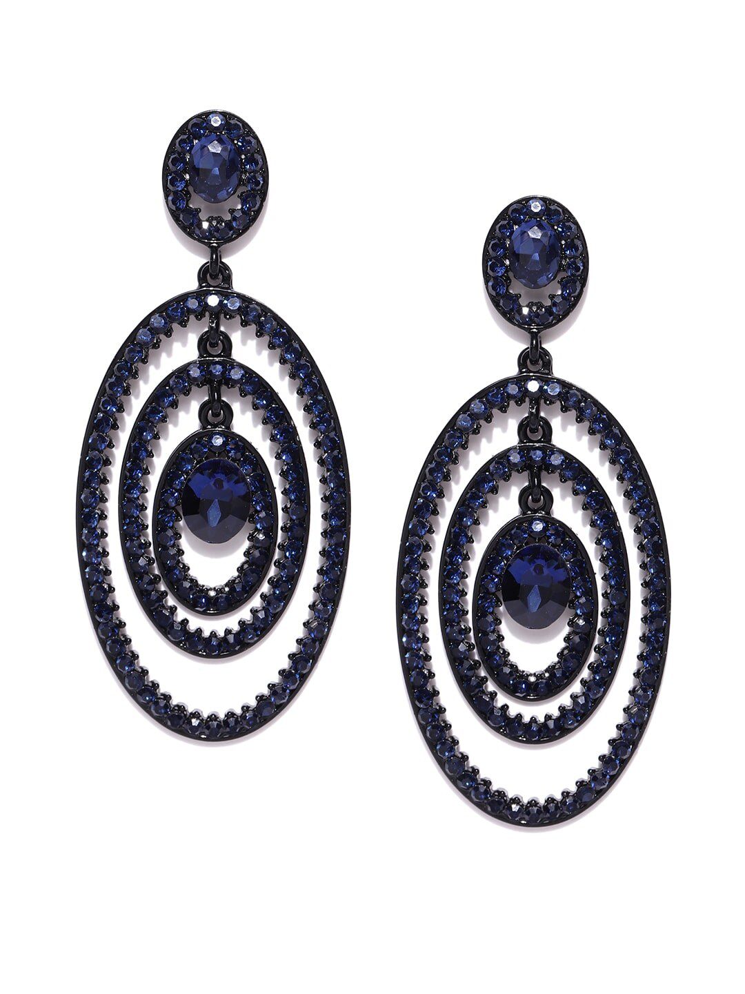 TANLOOMS Navy Blue Color Attractive Round Design Gola Stone Party Earrings-tmf.edu.vn