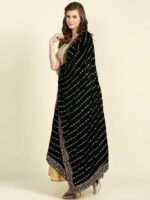 Dupatta Bazaar Black & Gold-Toned Ethnic Motifs Embroidered Velvet Dupatta with Sequinned - Image 3