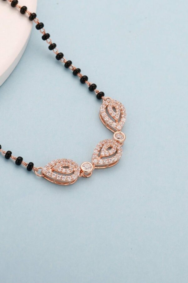 GIVA 925 Sterling Silver Black & White Rose Gold-Plated Beaded Stone Studded Mangalsutra