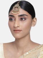 I Jewels Women Peach-Coloured Gold-Plated Traditional Kundan & Pearl Studded Maang Tikka