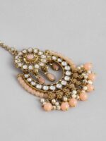 I Jewels Women Peach-Coloured Gold-Plated Traditional Kundan & Pearl Studded Maang Tikka - Image 3