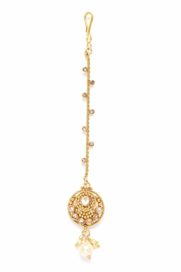 JEWELS GEHNA Off-White Gold-Plated Stone-Studded & Beaded Maang Tika