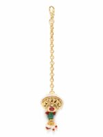 JEWELS GEHNA Red & Green Gold-Plated Kundan-Studded & Beaded Borla Maang Tika