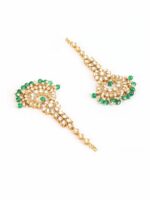 Jazz and Sizzle Gold-Plated & Green Kundan Studded & Beaded Maangtika - Image 3