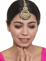 Jazz and Sizzle Gold-Plated & Green Kundan Studded & Beaded Maangtika - Image 4