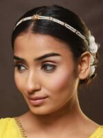 Jazz and Sizzle Gold Plated Kundan-Studded & Pearl Beaded Mathapatti - Image 5