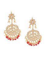 Jazz and Sizzle Gold-Plated Maroon & White Kundan Studded Maang Tikka & Earring Set - Image 3