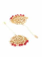 Jazz and Sizzle Gold-Plated Maroon & White Kundan Studded Maang Tikka & Earring Set - Image 6