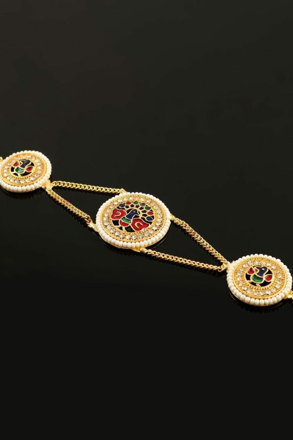 Jewar Mandi Gold-Plated American Diamond-Studded & Beaded Matha Patti