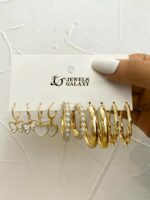 Jewels Galaxy Set Of 5 Gold-Plated Contemporary Hoop Earrings - Image 3