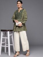 Libas Green Ethnic Motifs Printed Puff Sleeves Kurti - Image 5