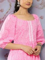 Libas Women Bandhani Printed Square Neck Puff Sleeves Pure Cotton Empire Kurti - Image 4