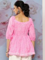 Libas Women Bandhani Printed Square Neck Puff Sleeves Pure Cotton Empire Kurti - Image 5
