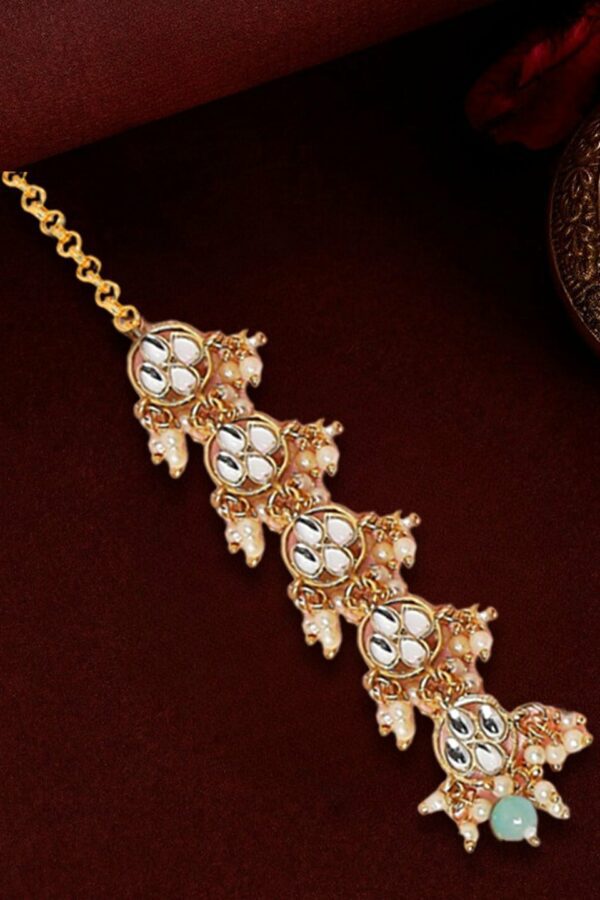 OOMPH Gold-Plated Kundan Studded & Beaded Maang Tikka