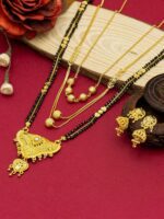 Ramdev Art Fashion Jwellery Set Of 3 Gold-Plated Mangalsutra With Earrings - Image 2