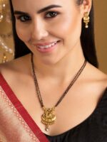 Rubans Gold-Plated & Black Beaded Mangalsutra Set