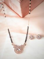 Rubans Gold Toned Black & White Beaded Mangalsutra Set
