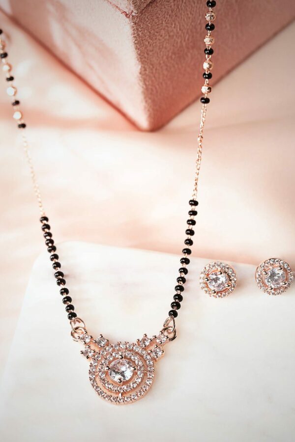 Rubans Gold Toned Black & White Beaded Mangalsutra Set