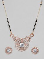 Rubans Gold Toned Black & White Beaded Mangalsutra Set - Image 3