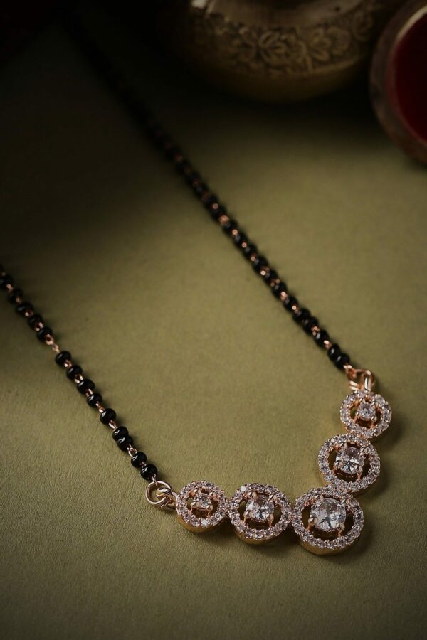 Rubans Rose Gold-Plated Black Beaded & Stone-Studded Mangalsutra