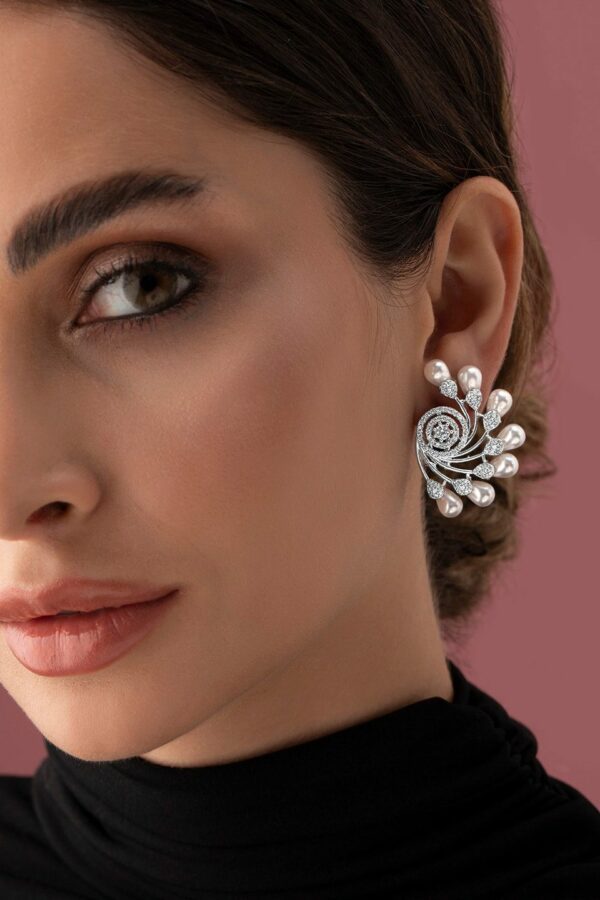 Rubans Silver-Toned Floral Jhumkas Earrings
