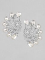 Rubans Silver-Toned Floral Jhumkas Earrings - Image 3