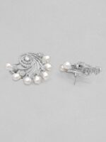 Rubans Silver-Toned Floral Jhumkas Earrings - Image 4