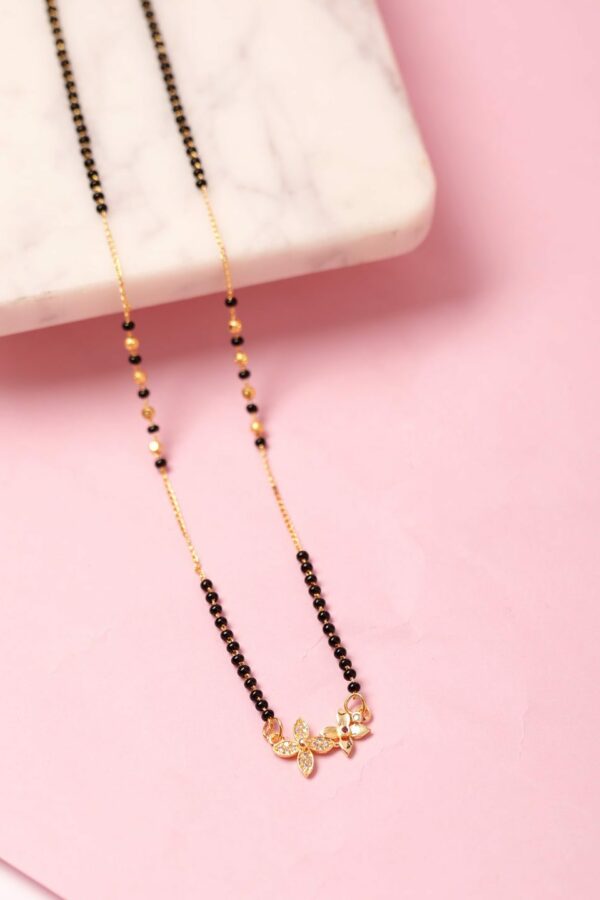 Rubans Women Gold Plated Handcrafted Zircon Studded & Black Beaded Mangalsutra