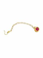 Ruby Raang Gold-Plated & Maroon Kundan Studded Maang Tikka - Image 3