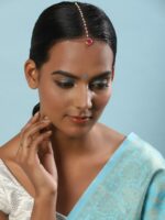 Ruby Raang Gold-Plated & Maroon Kundan Studded Maang Tikka - Image 4