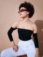 SASSAFRAS BASICS Off Shoulder Cotton Bardot Crop Top