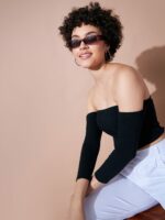 SASSAFRAS BASICS Off Shoulder Cotton Bardot Crop Top - Image 5