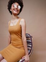 SASSAFRAS BASICS Rib Square Neck Bodycon Dress - Image 7