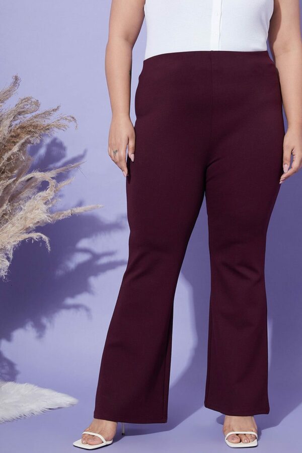 SASSAFRAS Curve Women 4-Way Stretch Bell Bottom High-Rise Trousers
