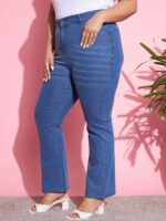 SASSAFRAS Curve Women Plus Size Blue Bootcut High-Rise Clean Look Stretchable Jeans - Image 2