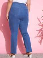 SASSAFRAS Curve Women Plus Size Blue Bootcut High-Rise Clean Look Stretchable Jeans - Image 3