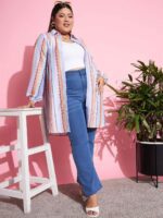 SASSAFRAS Curve Women Plus Size Blue Bootcut High-Rise Clean Look Stretchable Jeans - Image 5