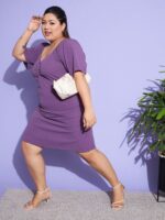 SASSAFRAS Curve Women Plus Size Purple Sheath Dress - Image 5