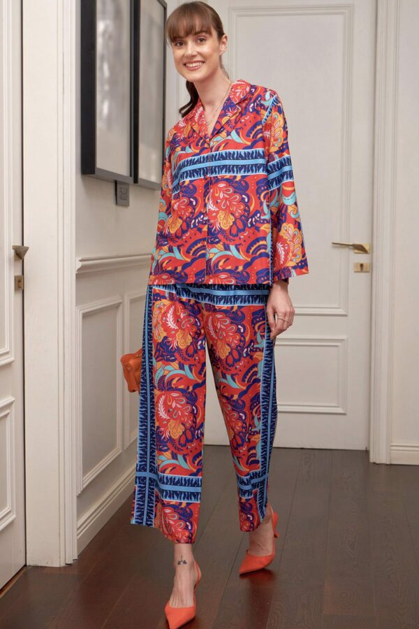 SASSAFRAS alt-laze Floral Printed Shirt Collar Shirt With Palazzo